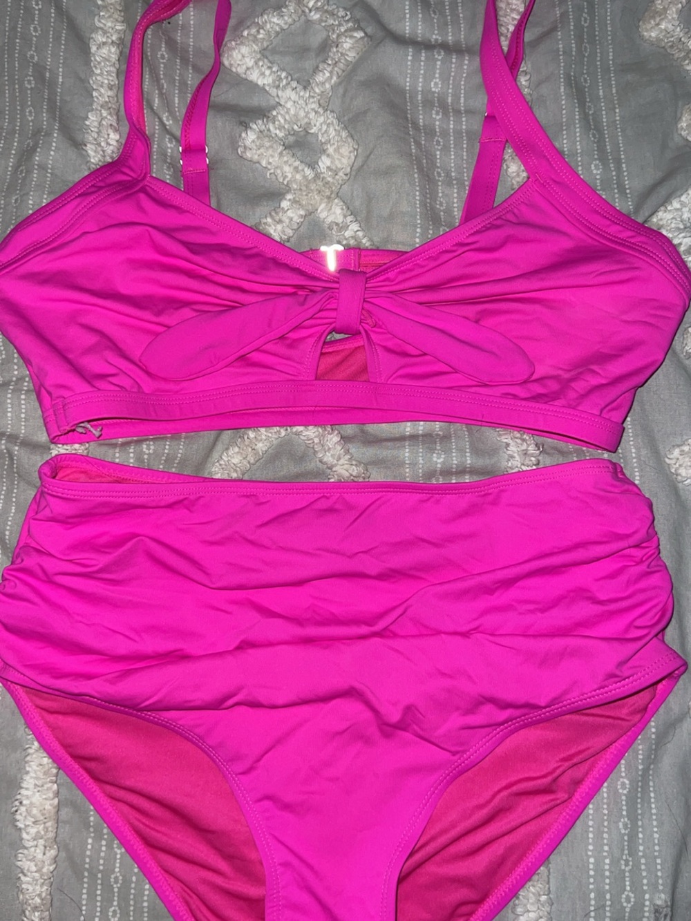 SHEIN Bright Hot Pink Bow Front High Waist Bikini